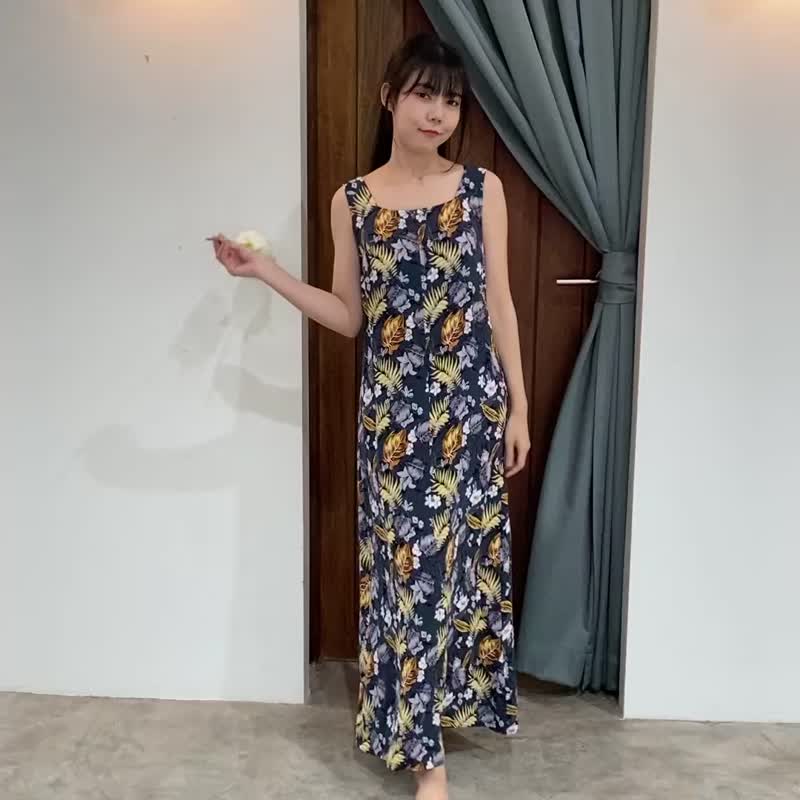 Rayon Maxi Dress Summer Dress - Floral Blue - 洋裝/連身裙 - 其他材質 藍色