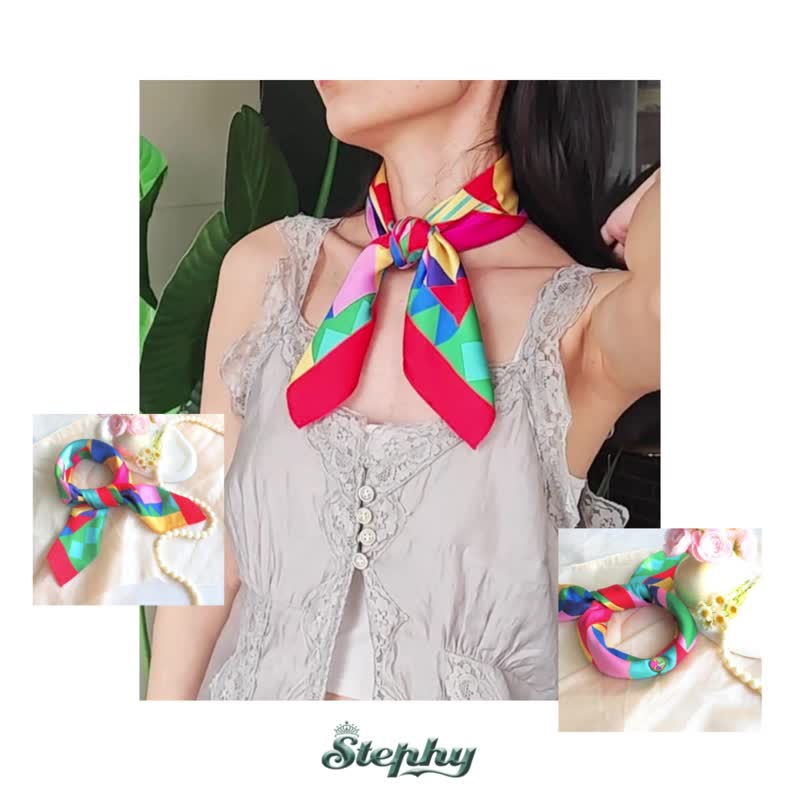 【幾何絢影時尚方巾】StephyDesign絲巾+ 絲巾扣 高級禮盒 | 絲巾 - 絲巾 - 聚酯纖維 
