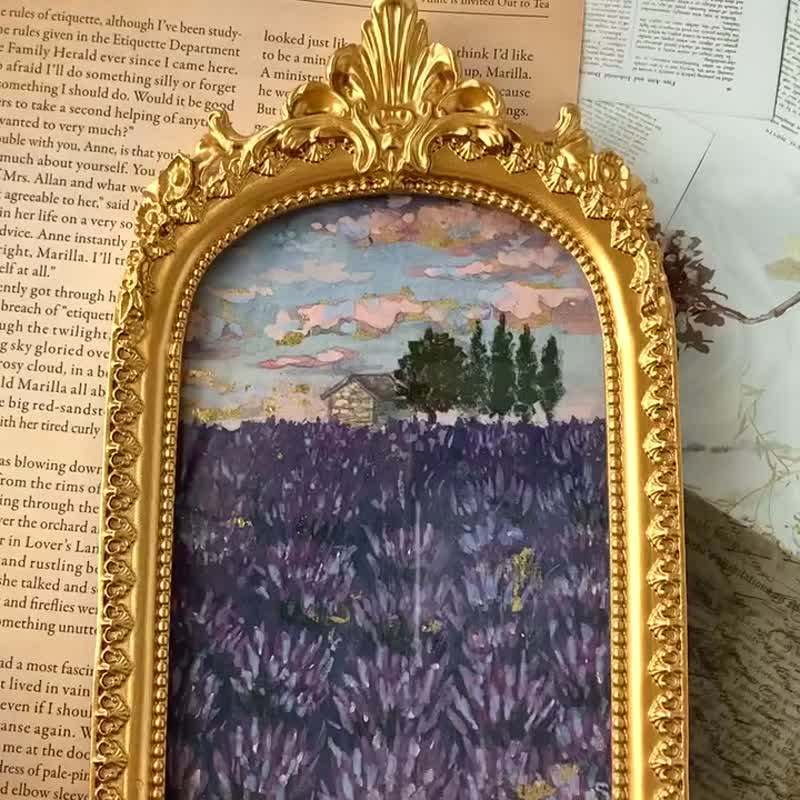 夕暮れのラベンダー畑　　　　　　/　風景画　繪畫　仿古風格　古董　室内装饰 - 海報/掛畫/掛布 - 紙 紫色