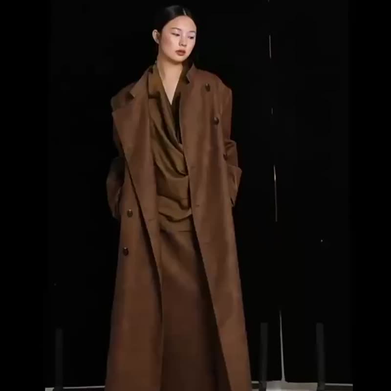 原創設計新中式百搭冷淡系女神直筒皮半裙 - 女長褲 - 其他材質 咖啡色