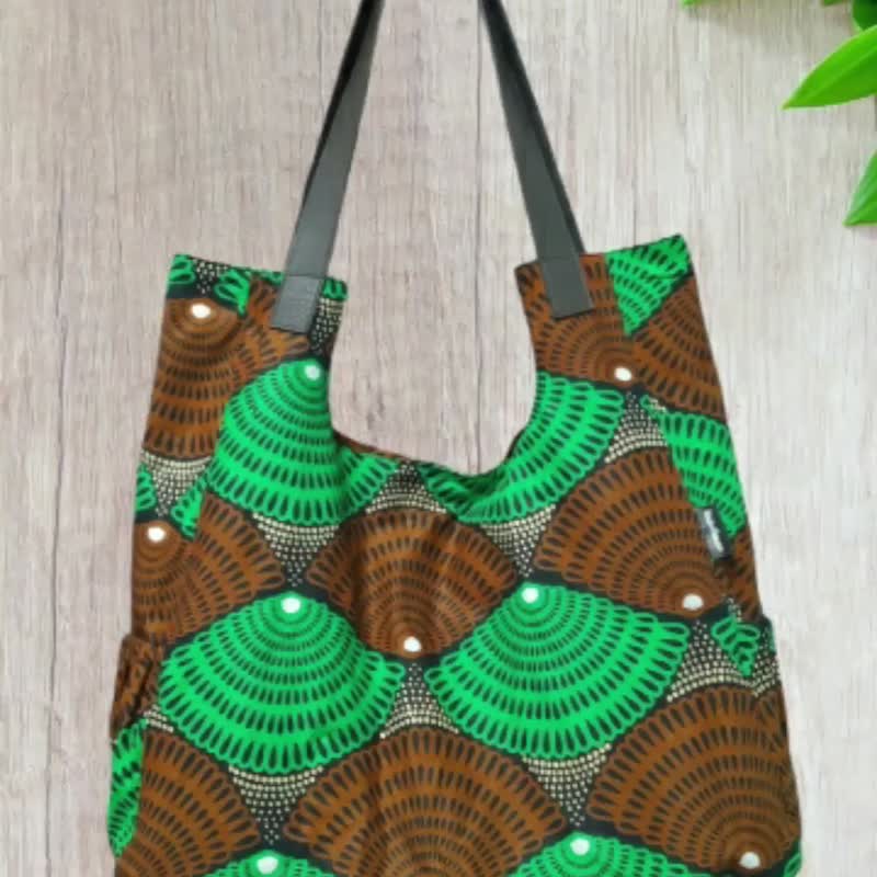 กระเป๋าผ้าคอตตอน พิมพ์ลายแอฟริกันดีไซน์ - กระเป๋าถือ - ผ้าฝ้าย/ผ้าลินิน สีเขียว