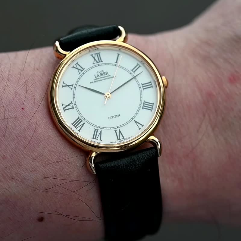 送料無料 Citizen Club La Mer シチズン 男性用腕時計 クォーツ ゴールド ローマン数字 ベージュ文字盤 手錶 古董錶 復古手錶 日本直送 - 男錶/中性錶 - 不鏽鋼 