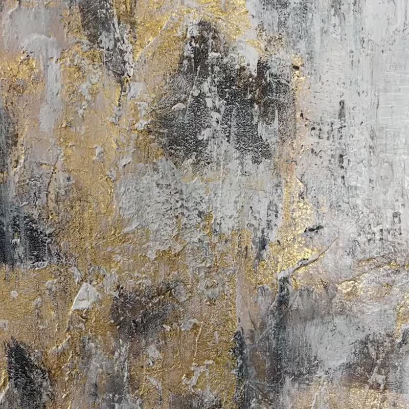 Abstract White and Gold Leaf Acrylic Painting Original Wall Hanging Artwork - 壁貼/牆壁裝飾 - 壓克力 灰色