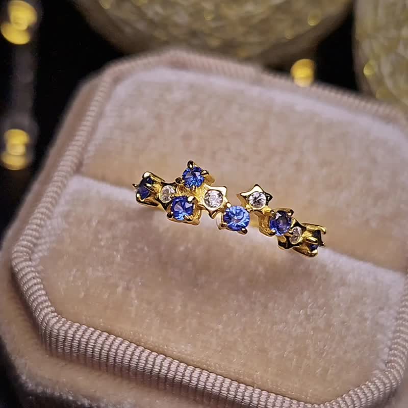 Nobility and wealth | Galaxy Sapphire | Unfired high-grade diamond-cut sapphire sterling silver multiple rings - แหวนทั่วไป - เครื่องเพชรพลอย 