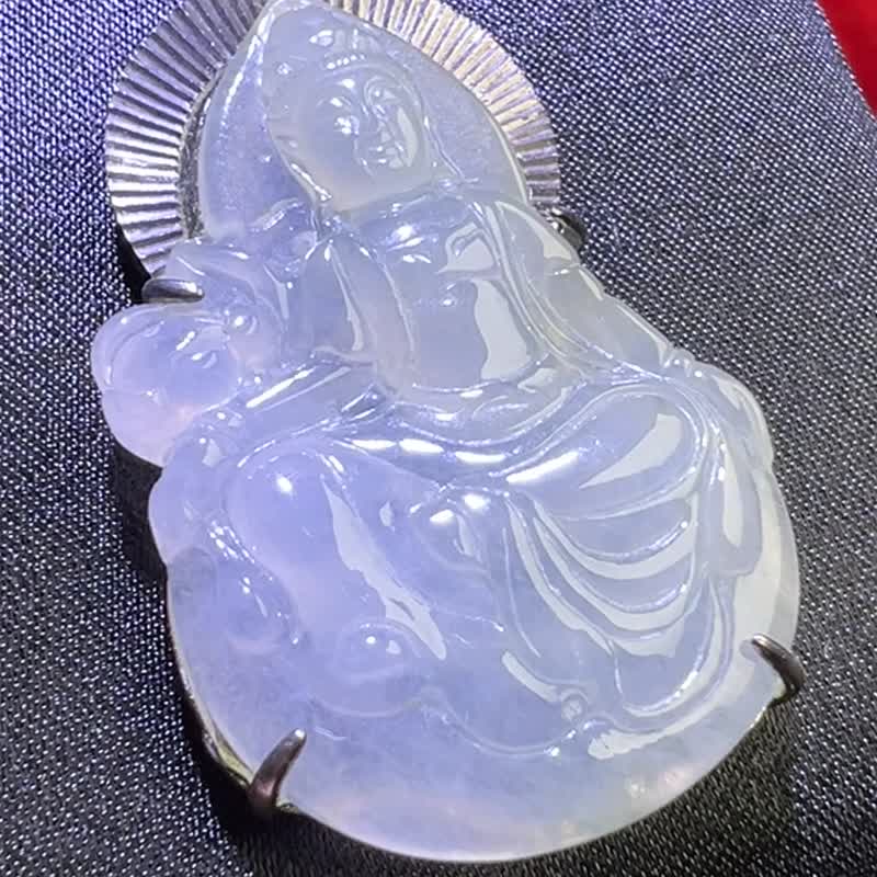 Ice green jade Guanyin Bodhisattva necklace 925 sterling silver | Natural Burmese jade jade A goods | Gift giving - Necklaces - Jade Green