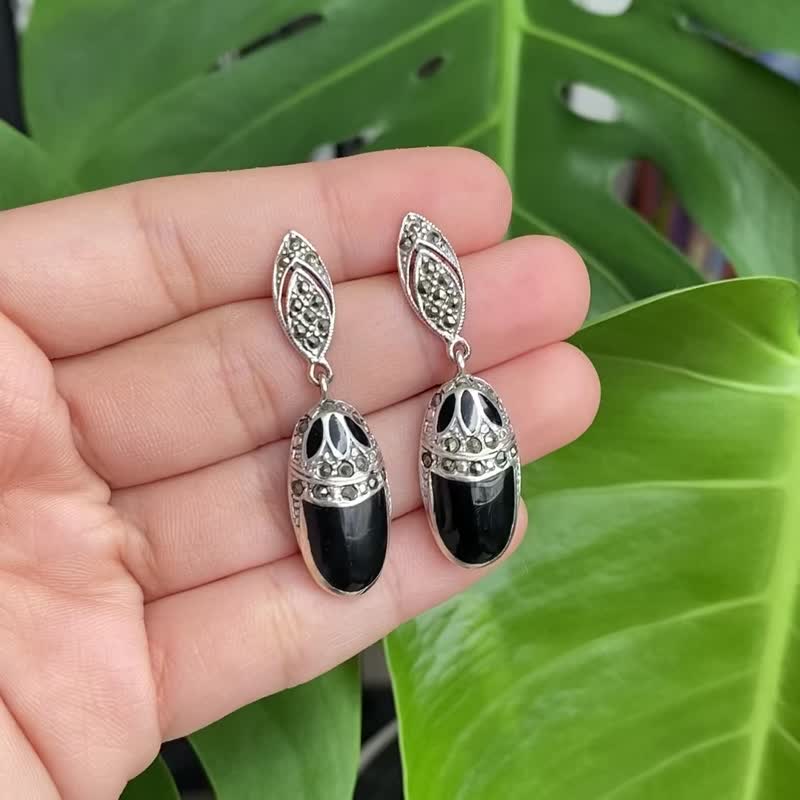 Sterling Silver Art Deco Style deals Black Onyx Embossed Earrings