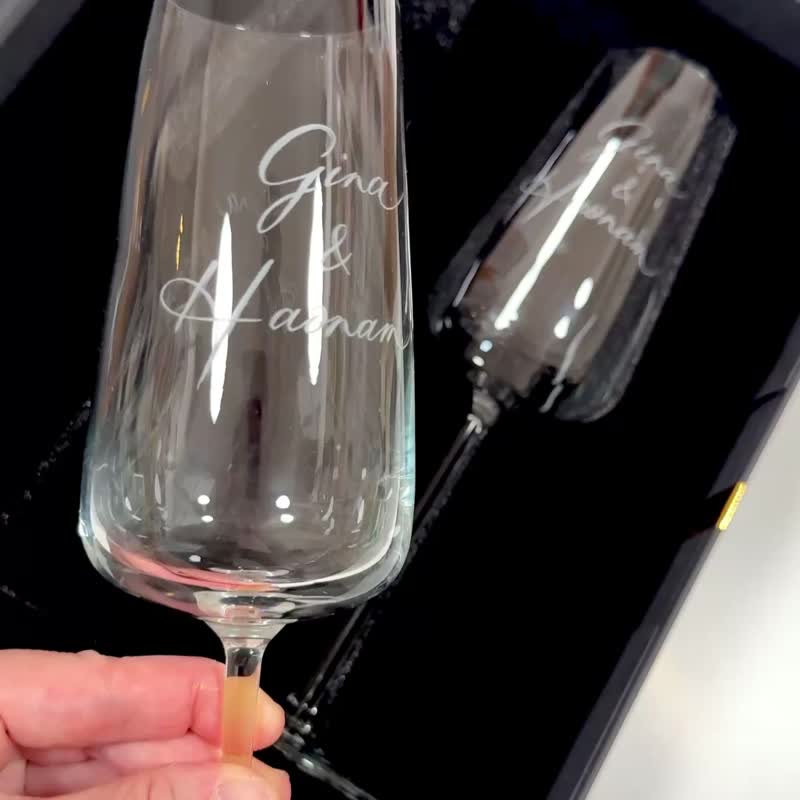 【客製】刻名 水晶 香檳杯 結婚禮物 情侶 生日 定制禮物 - 酒杯/酒器 - 水晶 透明