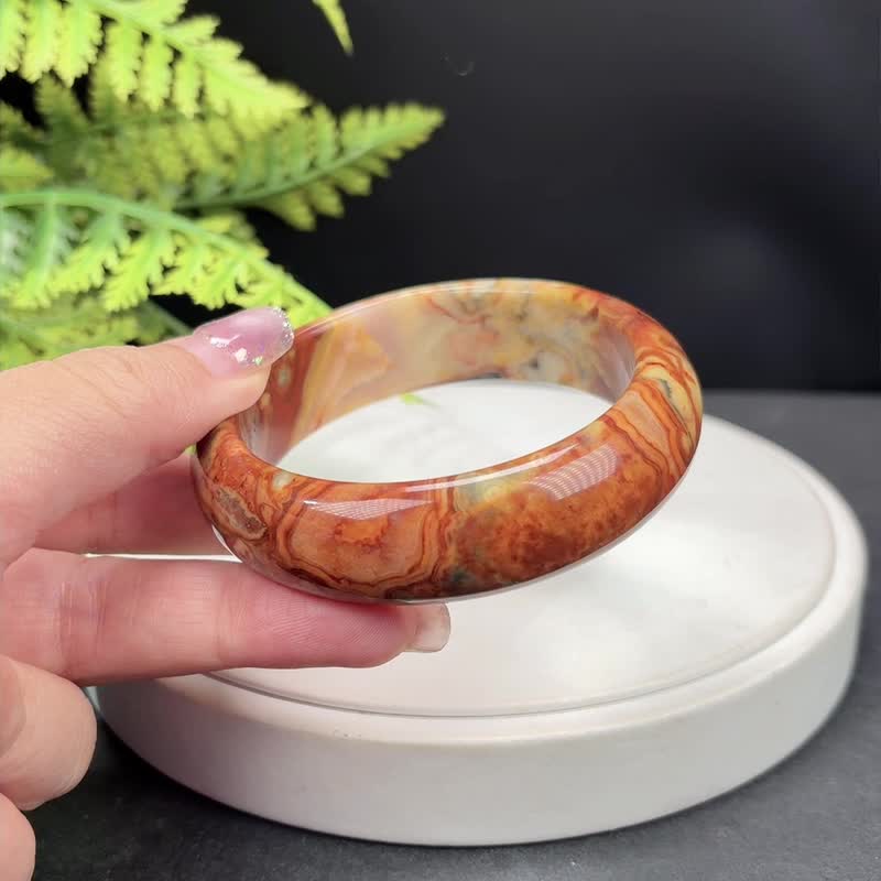 墨西哥瘋狂瑪瑙手鐲 59MM 高瓷玉化多彩雲狀錦紋 幸福吉祥護身符 - 手鍊/手環 - 半寶石 多色