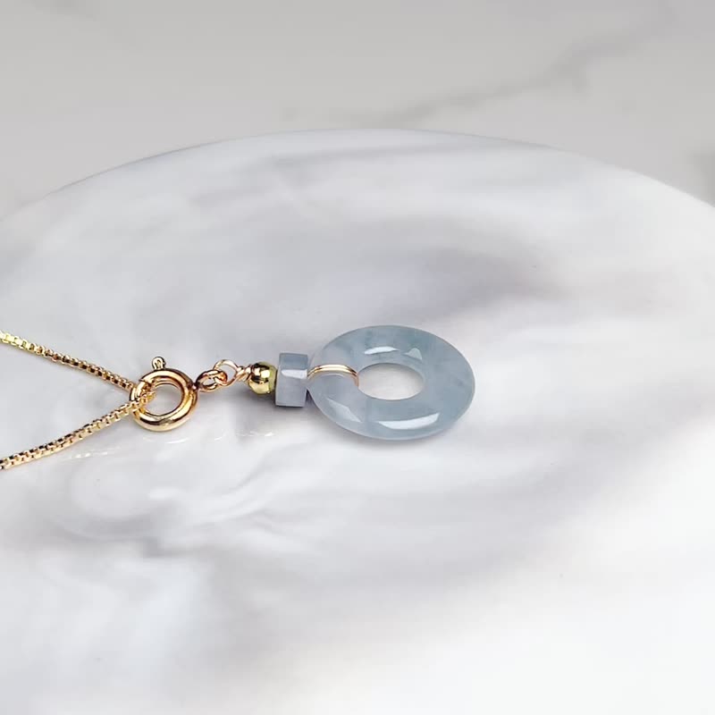 【A Wish for Peace】Ice Jadeite Safety Buckle Pendant 14K Gold Filled | Natural Grade A Jadeite | Gift Idea - พวงกุญแจ - หยก สีใส