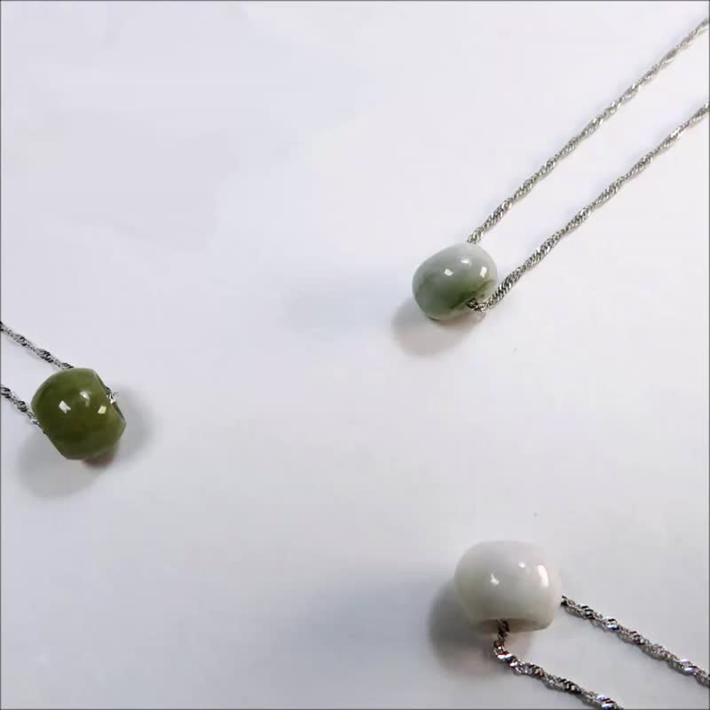 Silver Burma Jade Necklace May Birthstone 15mm Heishe Bead Precious Stone - สร้อยคอ - เครื่องเพชรพลอย หลากหลายสี
