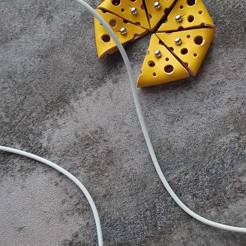 Original triangular cheese leather winder handmade leather girl cute earphone storage data cable - Cable Organizers - Genuine Leather Yellow