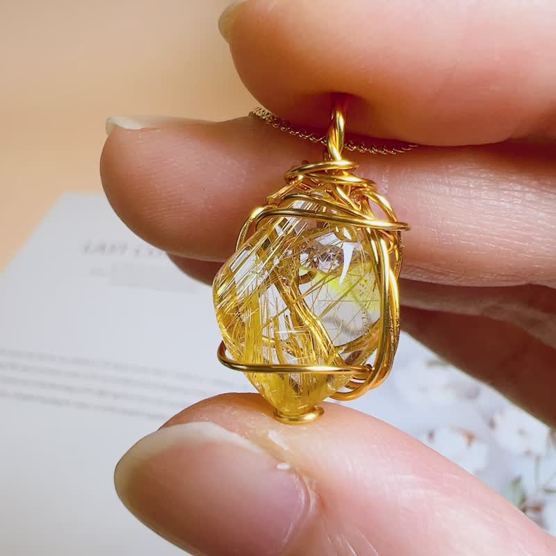 Rutilated Quartz Necklace Handmade Crystal Jewellery Gemstone Pendant - Necklaces - Crystal Gold