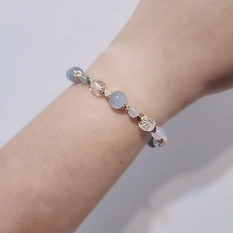 Infinite | Azure Stone Blue Topaz Natural Crystal Stone Elastic chain can be extended with a magnetic clasp - Bracelets - Semi-Precious Stones Blue