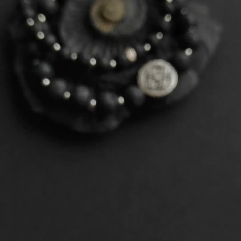 Dorje Bracelet Set Black - Volcanic Lava with Silver 925 - 手鍊/手鐲 - 石頭 黑色