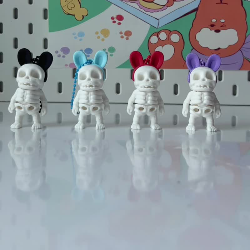 Bunny Skeleton Keychains - Black bunny - 鑰匙圈/鑰匙包 - 塑膠 黑色