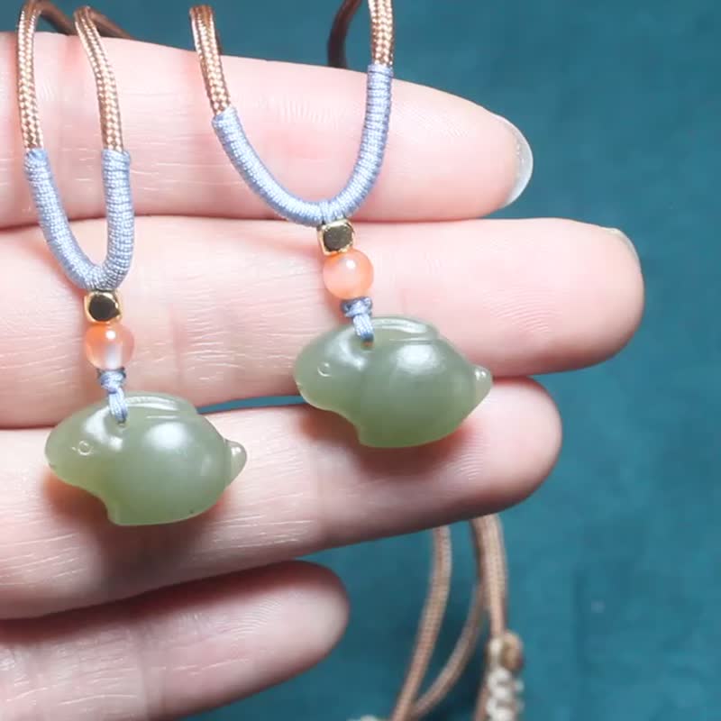 【Bright future】Little rabbit necklace/natural Hetian jade pendant/meaning good luck/financial luck - สร้อยคอ - หยก สีเขียว