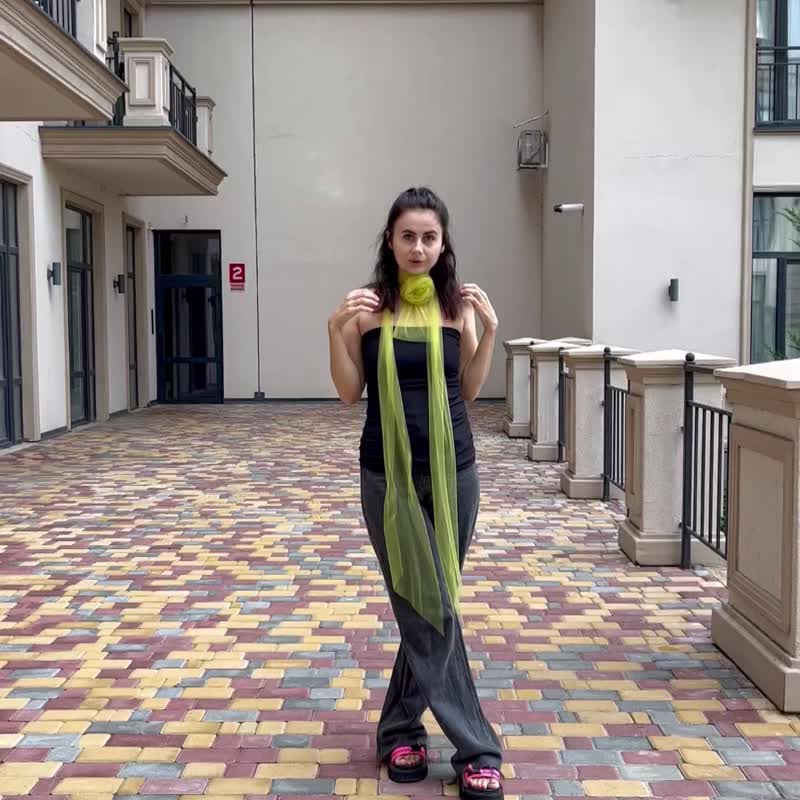 Sheer Rose Green Scarf with Rose  Olive Tulle Wrap with Floral Choker Necklaces - 頸鏈 - 其他材質 綠色