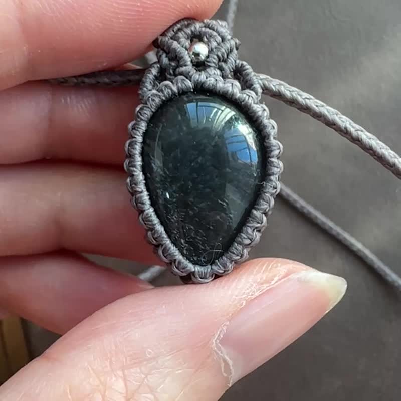CSP86 民族風 蠟線編織 長石 頸鏈 (可調長度) - 項鍊 - 寶石 灰色