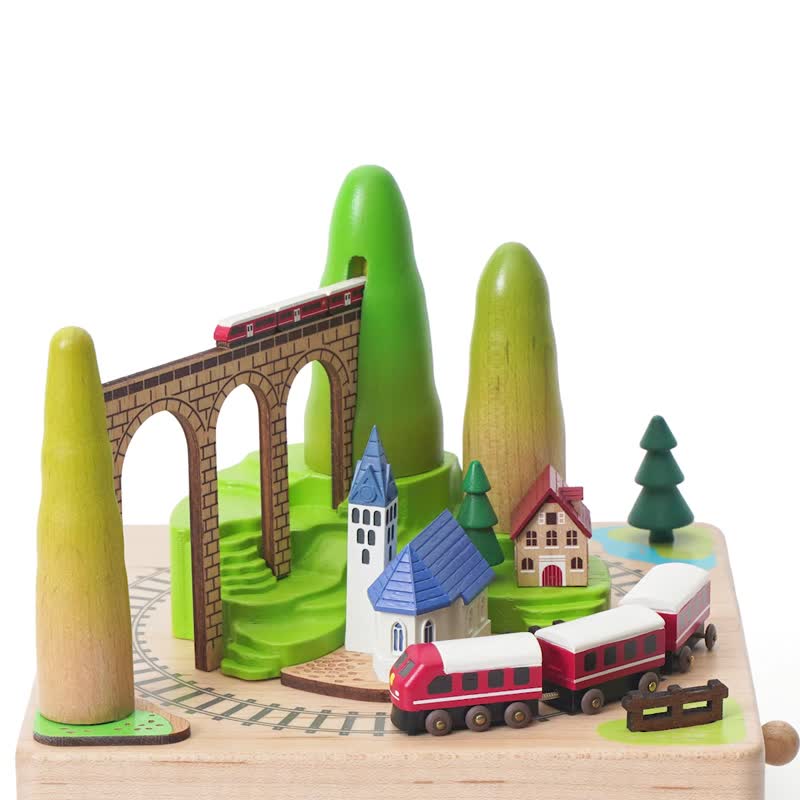 【Mountain Train】City Wooden Music Box / Travel / Rail travel - Items for Display - Wood Multicolor