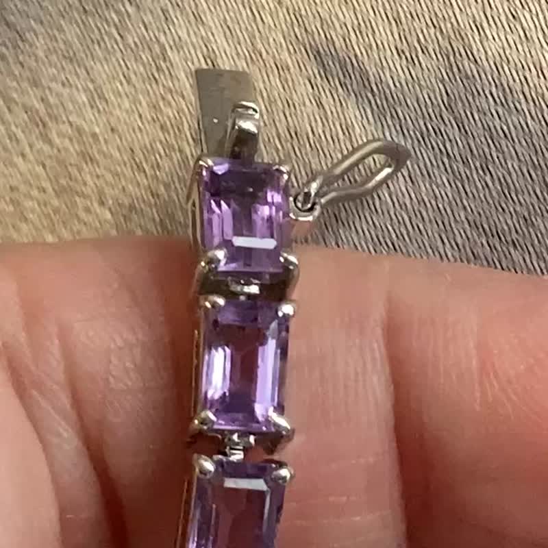 天然 方形 紫水晶 手鍊 印度製 925純銀 - 手鍊/手環 - 水晶 紫色