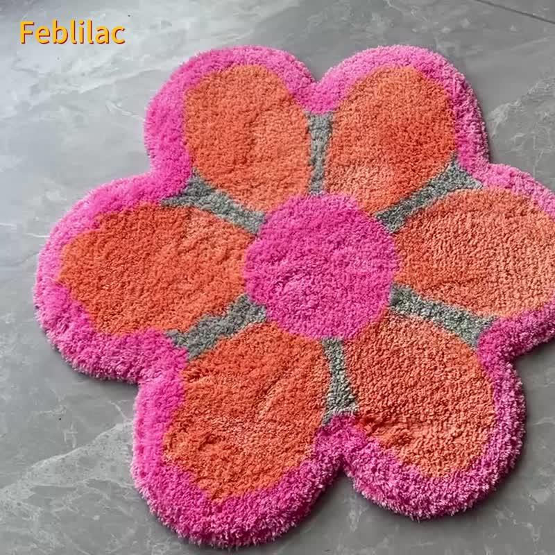 Flowers Tufted Bath Rug Cute Absorbent Non-slip Floor Mat Rug for Barhroom - พรมปูพื้น - เส้นใยสังเคราะห์ หลากหลายสี