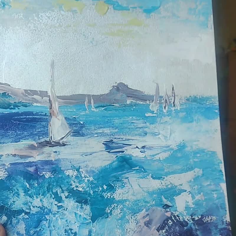 オリジナルアート。海景絵画。 Seascepe抽象。ウォールアートの装飾。 - ウォールデコ・壁紙 - アクリル ブルー