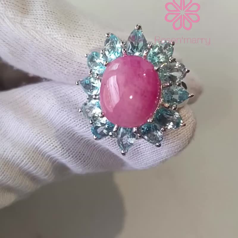 Natural Ruby and Topaz 30 Cts Ring Sterling Silver 925 With Whitegold Plated. - 戒指 - 純銀 粉紅色