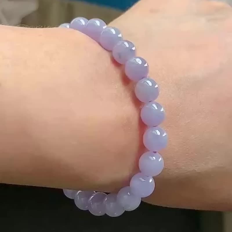 冰種翡翠天然翡翠A玉玉珠玉鏈手鏈 • 冰種紫羅蘭翡翠手串 - 手鍊/手環 - 玉石 紫色