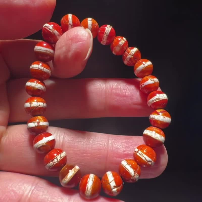 紅一線藥師珠天珠 8mm 藥師珠 火供天珠 手串 23顆 缐珠 紅玉髓 - 手鍊/手環 - 玉石 紅色
