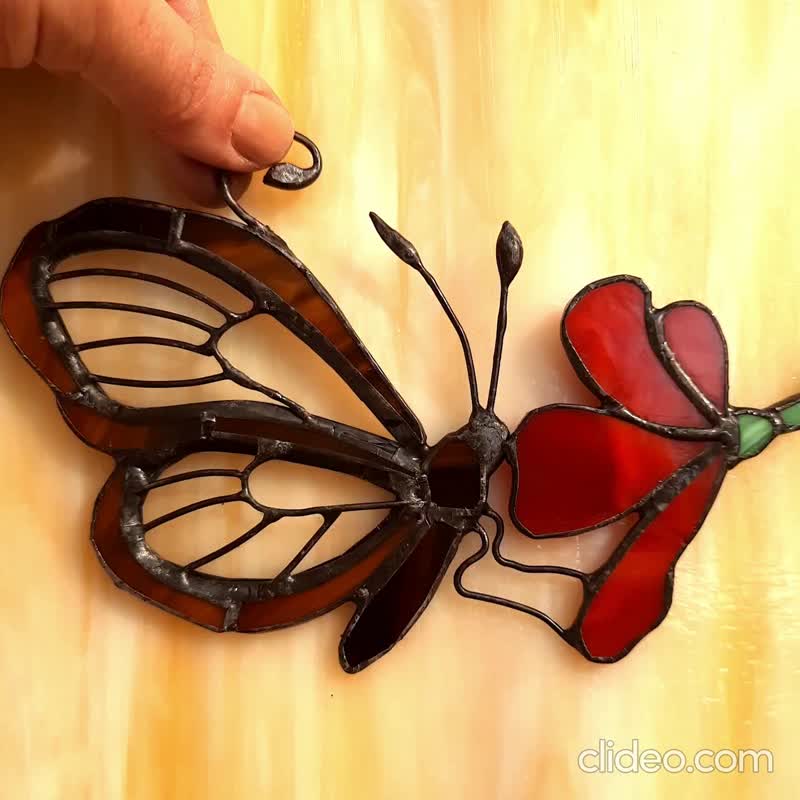 Butterfly flowers stained glass painting Original wall hanging decor  Blooming - Shop zorkavenera Wall Décor - Pinkoi