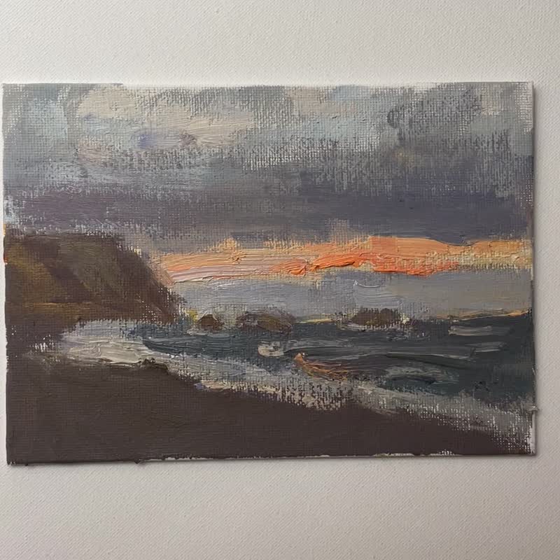 パシフィカビーチの夕日、油絵 7x5インチ(18x12.7cm) - ウォールデコ・壁紙 - その他の素材 