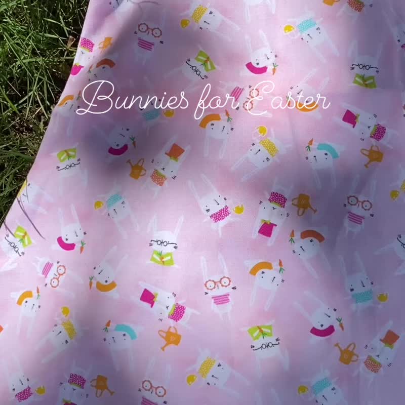 粉紅小白兔女童飛飛袖背心裙 - 女童洋裝/裙子 - 棉．麻 粉紅色