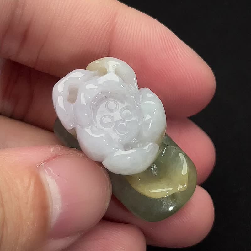 冰糯三彩翡翠荷花手牌 | 天然緬甸玉翡翠A貨 - 金工/飾品 - 玉石 綠色
