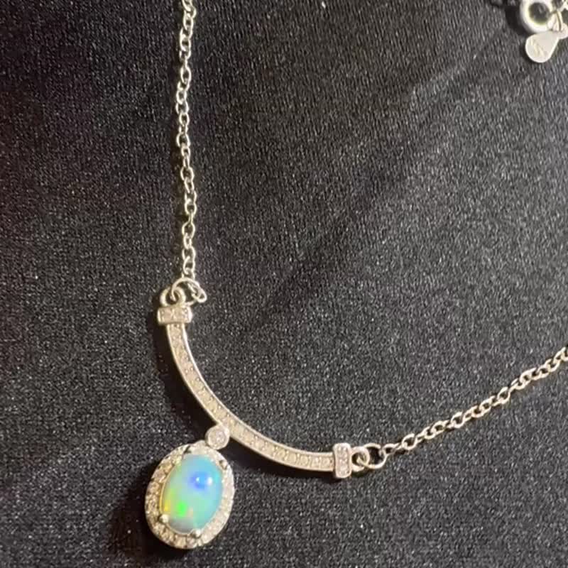 笑一個。Opal 歐泊 項鏈 鎖骨鏈 Opal Silver Necklace - 項鍊 - 半寶石 多色