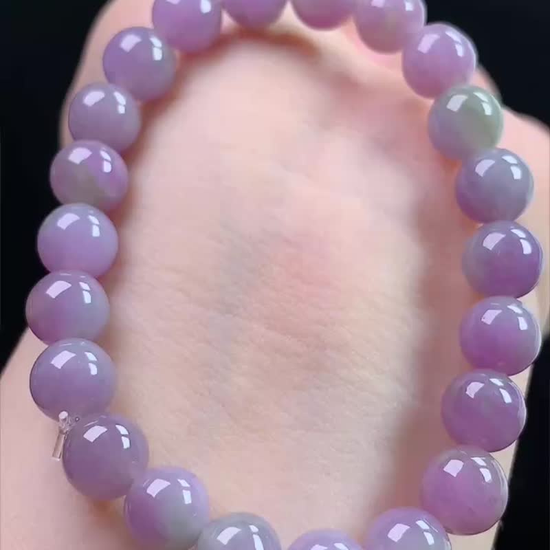 Ice jade natural jade A jade jade bead chain bracelet • Glutinous ice jade plum red jade bracelet - Bracelets - Jade Purple