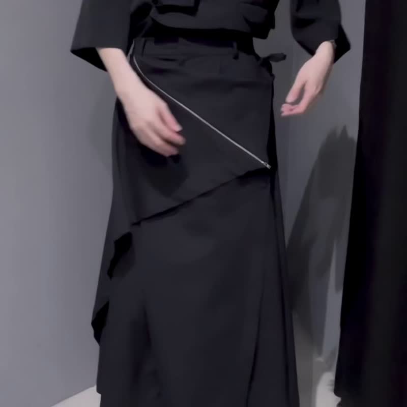 INF 22SS 斜擋片變形拉鍊寬褲 - 女長褲 - 羊毛 