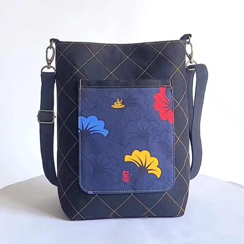 3-color hand-painted printed bag, plaid bag, side bag, shoulder bag, cross-body bag, small bag, handmade bag - Messenger Bags & Sling Bags - Cotton & Hemp Khaki