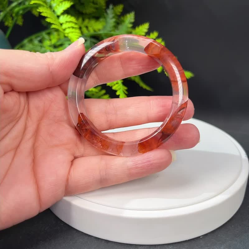 超畢業級鴆羽幽靈水晶手鐲 49MM 玻璃體彩虹閃片膠花手環 顯氣質 - 手鍊/手環 - 水晶 紅色
