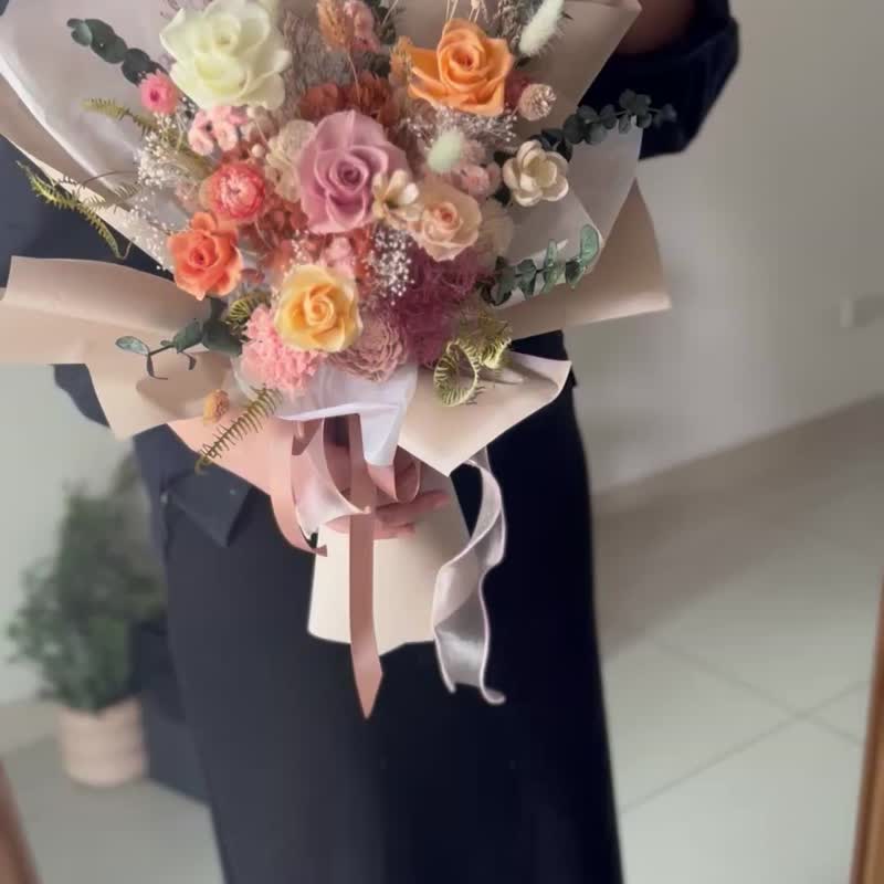 橘黃色/畢業花束/永生花束/情人節/乾燥花束/生日花束/告白花束 - 乾燥花/永生花 - 植物．花 橘色