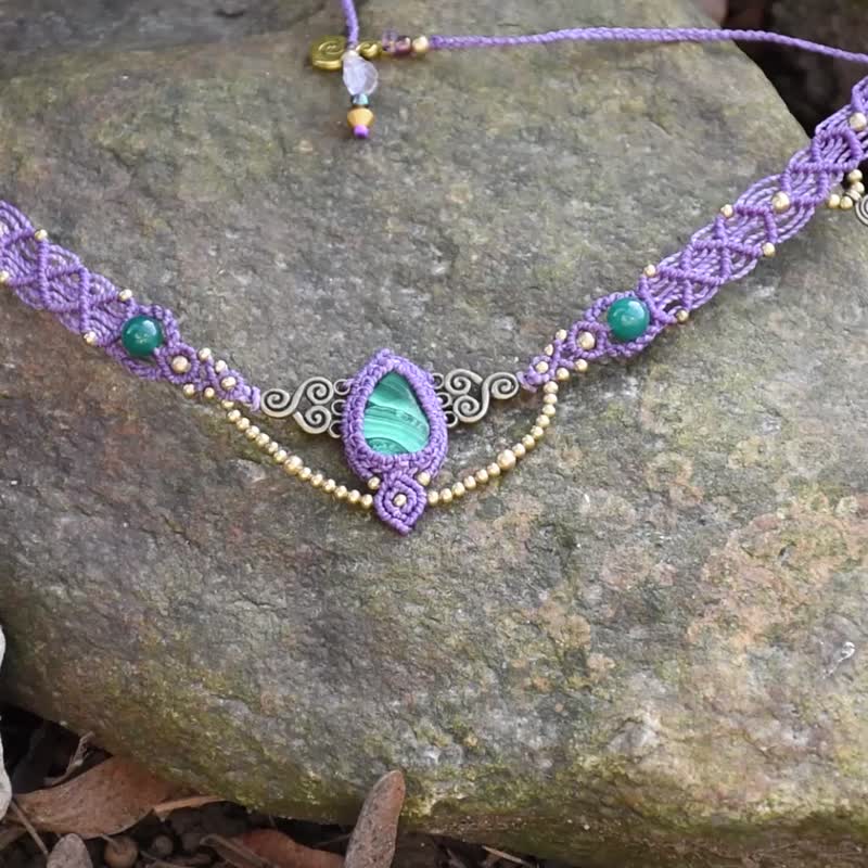Purple fairy macrame belt, malachite waist belt - 皮帶/腰帶 - 寶石 紫色