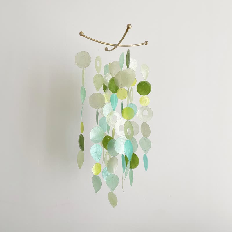 DIY-KIT |Norwegian forest-Donut, RainDrop-Green |Shell Wind Chime Mobile |#0-409 - อื่นๆ - เปลือกหอย สีเขียว