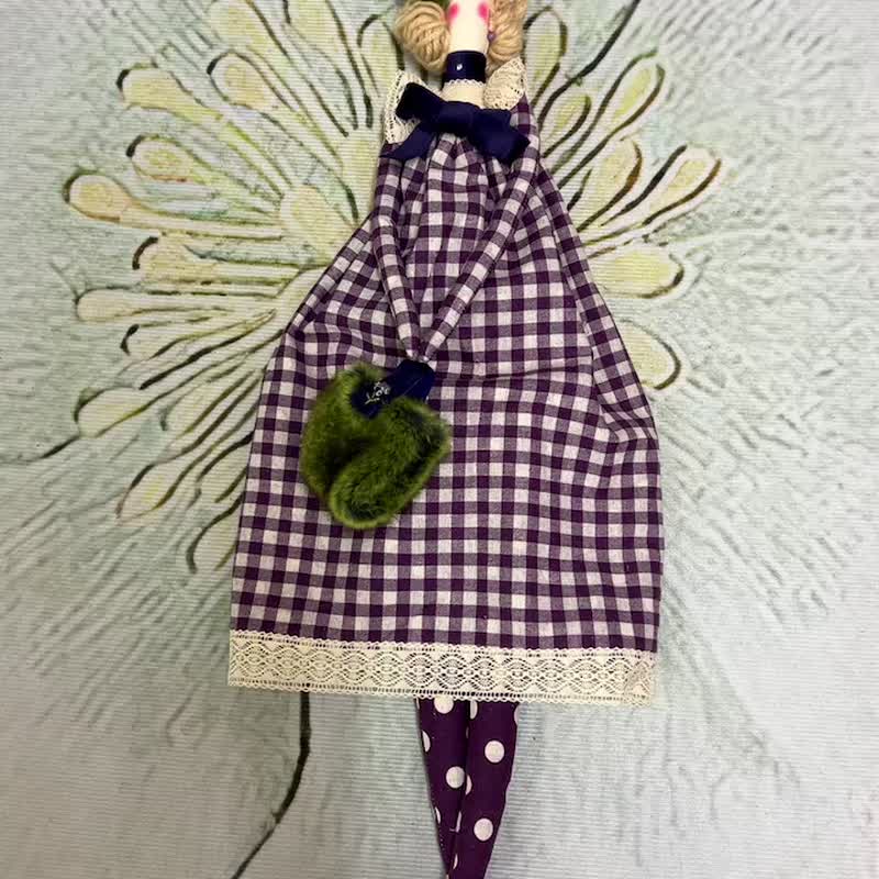 Customized rag doll as a gift to yourself French purple plaid doll - Stuffed Dolls & Figurines - Cotton & Hemp 