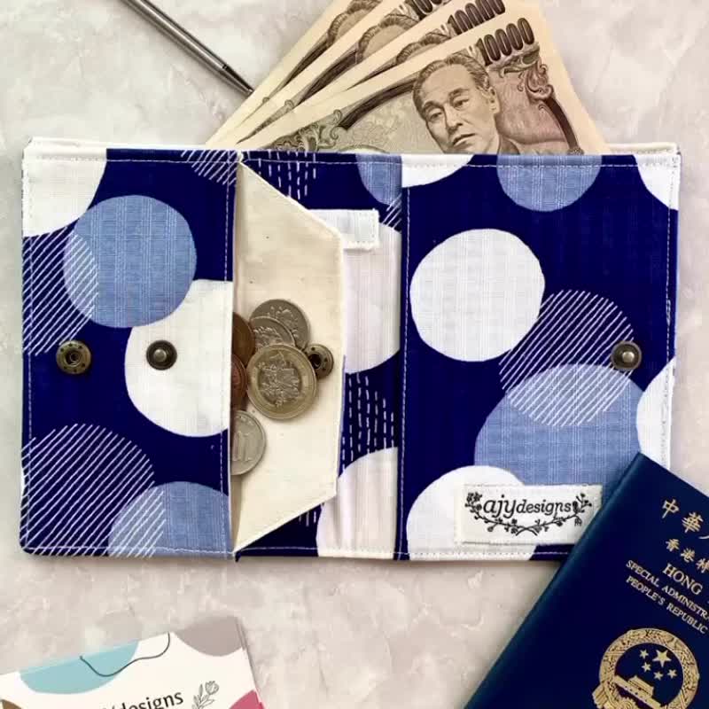 Travel wallet (short) with passport and money compartments - ที่เก็บพาสปอร์ต - ผ้าฝ้าย/ผ้าลินิน สีน้ำเงิน