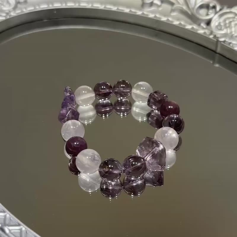 Amethyst Pink Crystal Amethyst Grandma Quartz Design Bracelet - สร้อยข้อมือ - คริสตัล สีม่วง