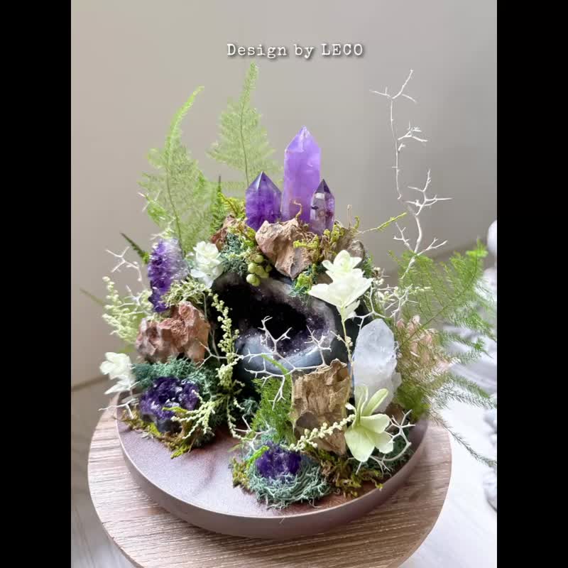 山林紫水晶移動城堡 致敬宮崎駿 微景觀。紫水晶 水晶洞 - 盆栽/植栽 - 水晶 紫色