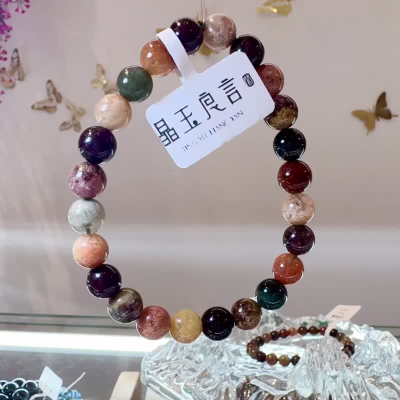天然滿礦四季幽靈7.5mm水晶手珠意象水晶一花一世界聚吉避凶 - 手鍊/手環 - 水晶 多色