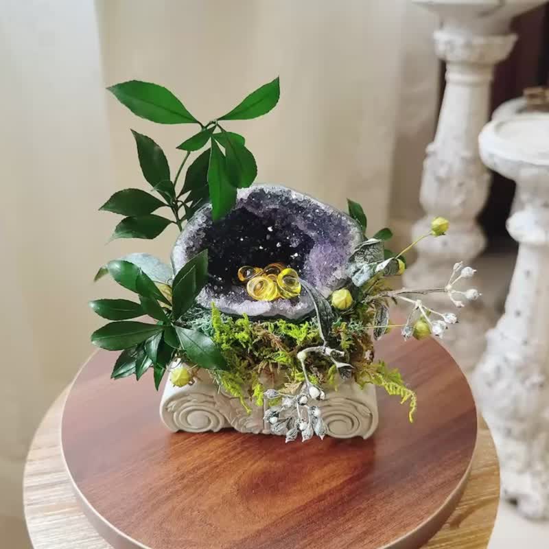 文藝復興_紫水晶洞 招財消磁 羅馬柱上的療癒小宇宙 - 盆栽/植栽 - 水晶 紫色