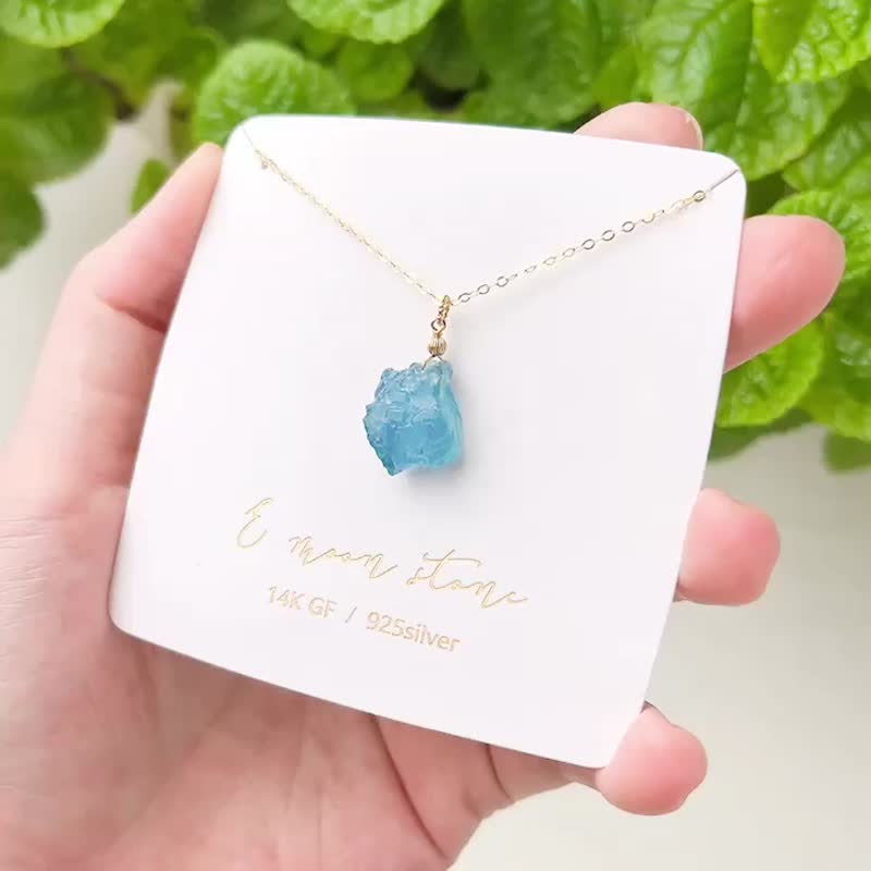 Aquamarine raw stone necklace - Collar Necklaces - Crystal Blue