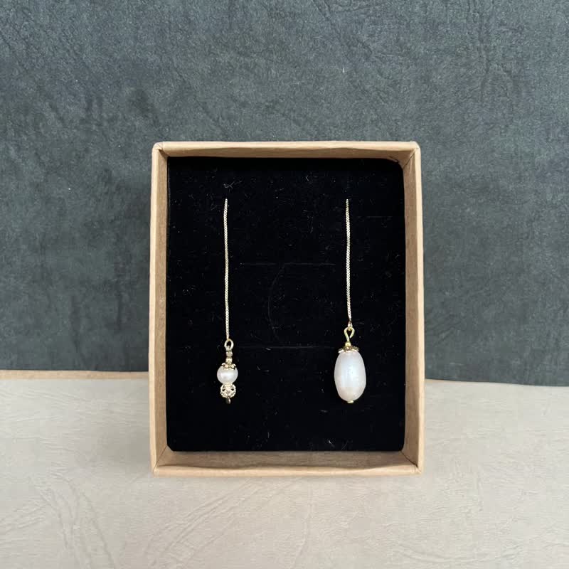 A Lu natural freshwater pearls + 14K gold-plated earrings/gift Mother's Day handmade original limited edition - Earrings & Clip-ons - Pearl Multicolor