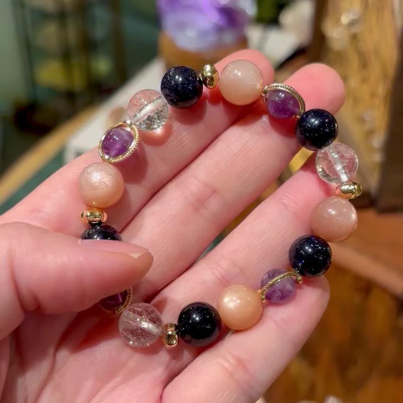 閃耀光芒 太陽石 藍砂石 紫水晶 冰花白晶 水晶 - 手鍊/手環 - 水晶 金色